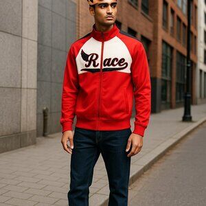 FXN Mens Large Red Arkansas Little Rock Race Full Zip Pockets Jacket Size L